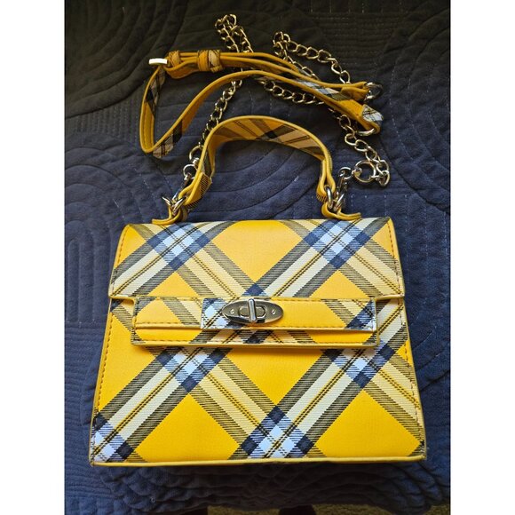 Steve Madden Yellow Plaid Top Handle Chain Strap Bag Purse - Picture 1 of 8